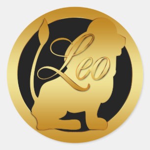 PEGATINA REDONDA RÓTULO GOLD LEO ZODIAC