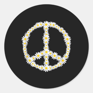 Pegatina Redonda Rótulo hippie florió logo contra la guerra en paz