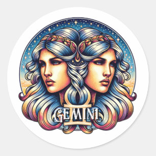 Pegatina Redonda Rótulo Horoscopio Gemini Rótulo Astrología de Ge