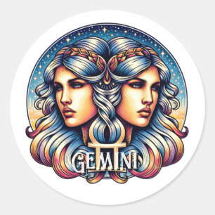 Pegatina Redonda Rótulo Horoscopio Gemini   Rótulo Astrología de Ge