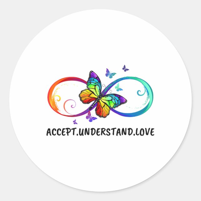 Pegatina Redonda Rótulo infinito aceptar entender amor Neurodiversi (Anverso)