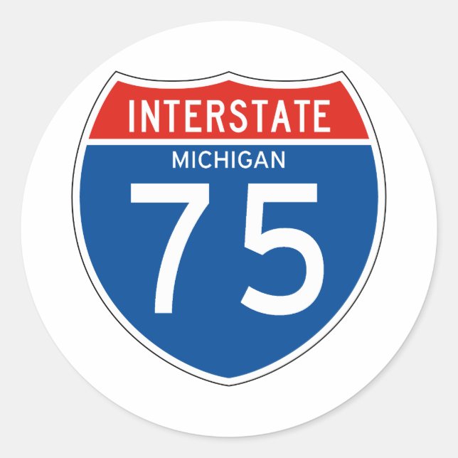 Pegatina Redonda Rótulo Interestatal 75 - Michigan (Anverso)