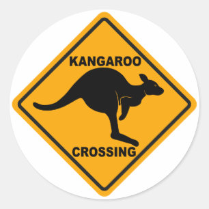 Pegatina Redonda Rótulo Kangaroo Crossing