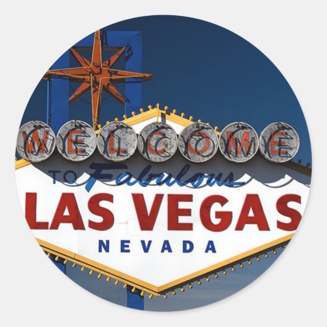Pegatina Redonda Rótulo Las Vegas (Anverso)