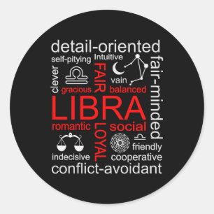 Pegatina Redonda Rótulo Libra Zodiac