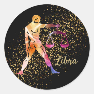 Pegatina Redonda Rótulo Libra-Zodiac