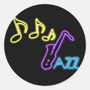 Pegatina Redonda Rótulo Neon Jazz Bar