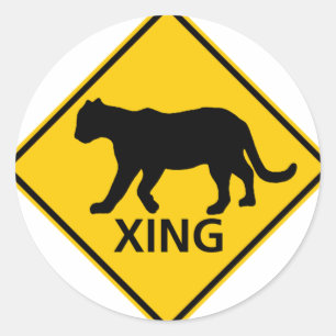 Pegatina Redonda Rótulo Panther Crossing Highway