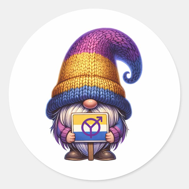 Pegatina Redonda Rótulo Pride Gnome (Anverso)