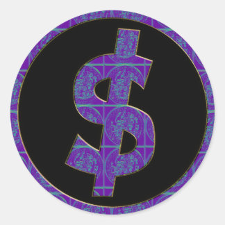 Pegatina Redonda Rótulo PURPLE RETRO DOLLAR