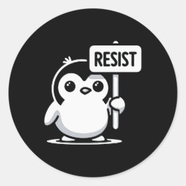 Pegatina Redonda Rótulo "RESIST" del personalizado Pingüino - B & W