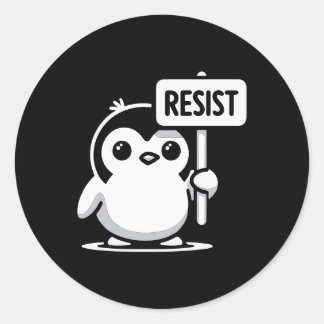 Pegatina Redonda Rótulo "RESIST" del personalizado Pingüino - B & W