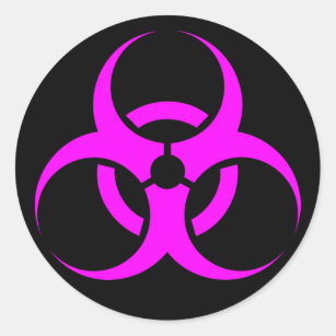 Pegatina Redonda Rótulo rosado Geeky del Biohazard