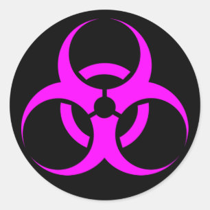 Pegatina Redonda Rótulo rosado Geeky del Biohazard