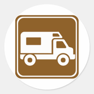 Pegatina Redonda Rótulo RV Campground Highway