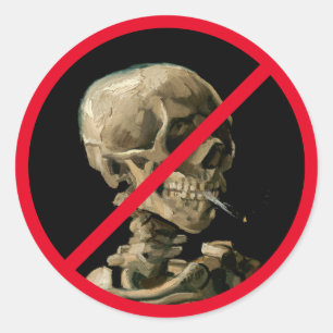 Pegatina Redonda Rótulo sin fumadores con arte de Van Gogh Skull