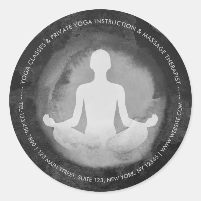 Pegatina Redonda Rótulo Sukhasana Pose Zen, instructor de mediación (Anverso)