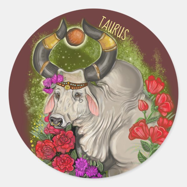 Pegatina Redonda Rótulo Taurus Zodiac (Anverso)