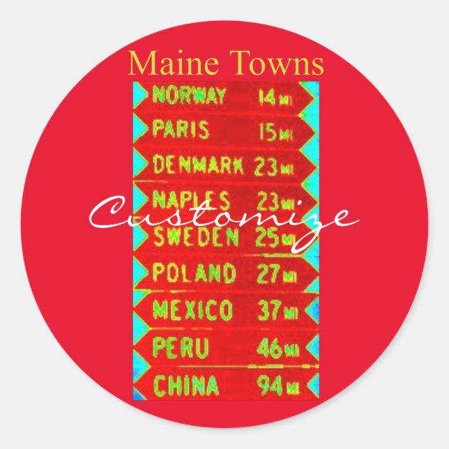Pegatina Redonda Rótulo Thunder_Cove de Maine Towns (Anverso)