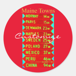 Pegatina Redonda Rótulo Thunder_Cove de Maine Towns