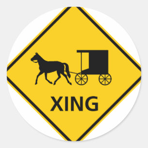 Pegatina Redonda Rótulo traído por caballo de la carretera de la