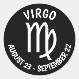 Pegatina Redonda Rótulo Virgo del Horóscopo Blanco y Negro