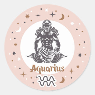 Pegatina Redonda Rótulo Zodiac Aquarius