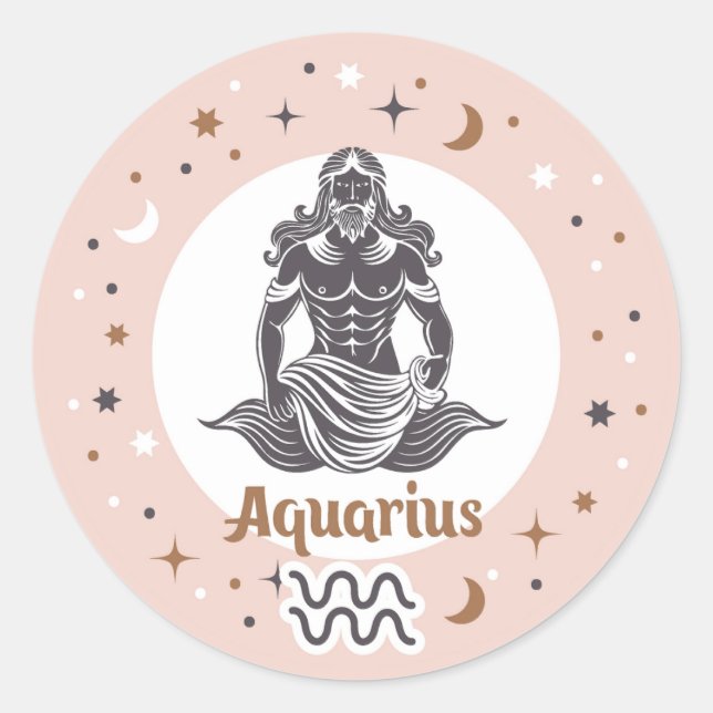 Pegatina Redonda Rótulo Zodiac Aquarius (Anverso)