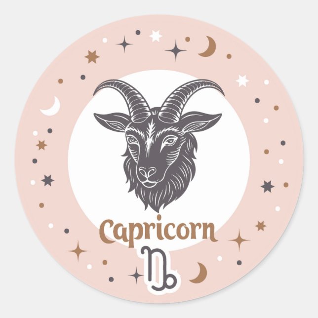 Pegatina Redonda Rótulo Zodiac Capricorn (Anverso)