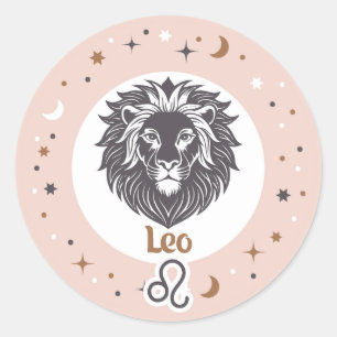 Pegatina Redonda Rótulo Zodiac Leo