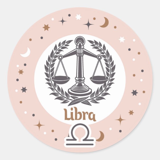 Pegatina Redonda Rótulo Zodiac Libra (Anverso)