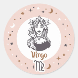 Pegatina Redonda Rótulo Zodiac Virgo