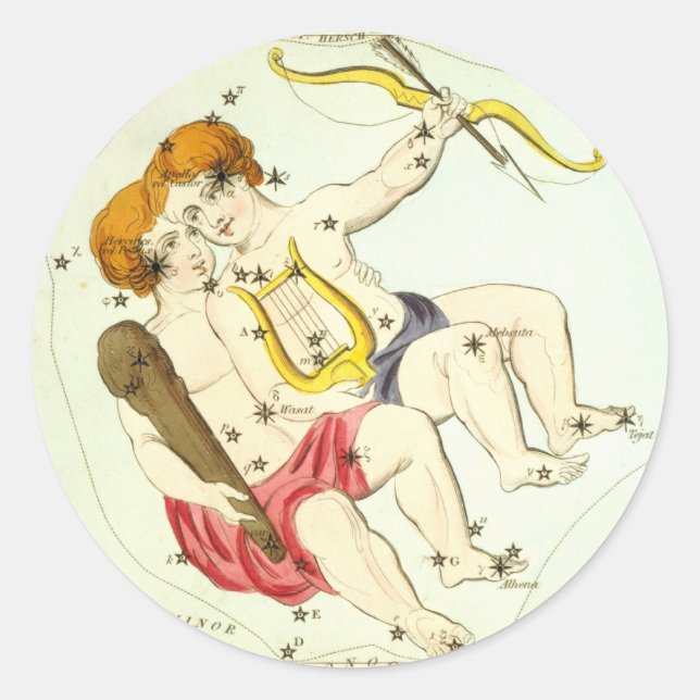 Pegatina Redonda Rótulo zodiaco: Gemini (Anverso)