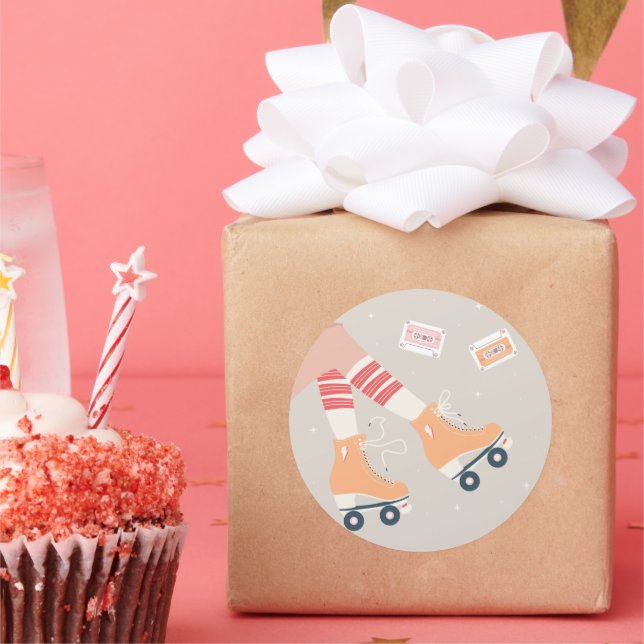 Pegatina Redonda Rótulos retro y cintas de cassette (Fiesta)