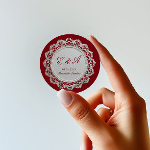 Pegatina Redonda Rouge Rojo Dinero Antiguo Encaje Boda