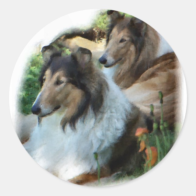 Pegatina Redonda Rough Collie Art Gifts (Anverso)