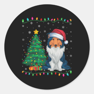 Pegatina Redonda Rough Collie Dog Santa Hat Hombres Mujeres Niños N