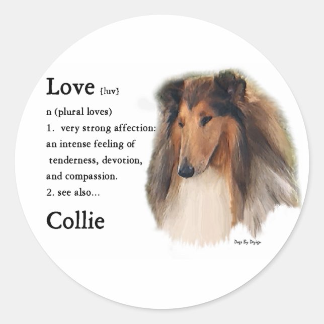 Pegatina Redonda Rough Collie Gifts (Anverso)
