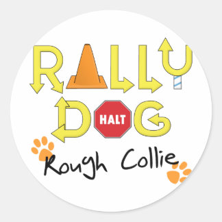 Pegatina Redonda Rough Collie Rally Dog