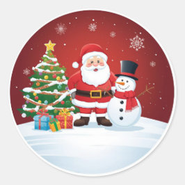 Pegatina Redonda Round Christmas Sticker - Santa, Snowman & Tree 