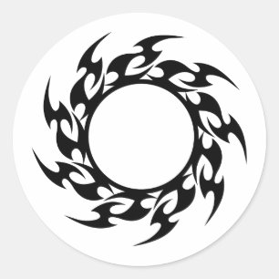 Pegatina Redonda round_flames_001 TRIBAL NEGRO CIRCLE FIRE SHARP LO