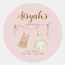 Pegatina Redonda Round Pink Gold Aqiqah Favor Stickers