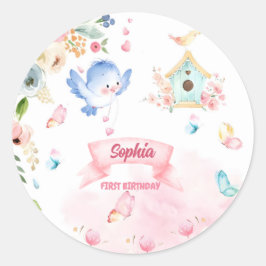 Pegatina Redonda round sticker first birthday party butterfly garde