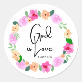 Pegatina Redonda Round Sticker God is Love Bible Verse
