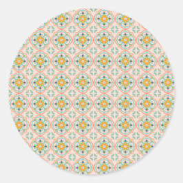 Pegatina Redonda Round sticker with a floral geometric pattern