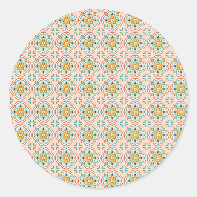 Pegatina Redonda Round sticker with a floral geometric pattern (Anverso)