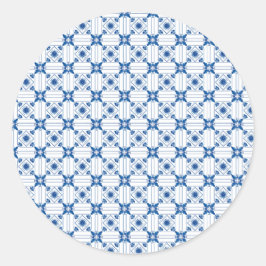 Pegatina Redonda Round sticker with intricate blue and white 