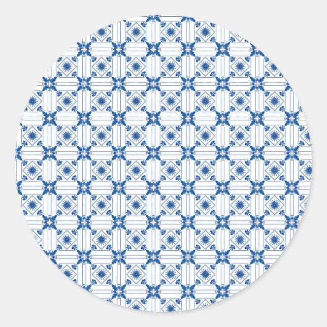 Pegatina Redonda Round sticker with intricate blue and white  (Anverso)