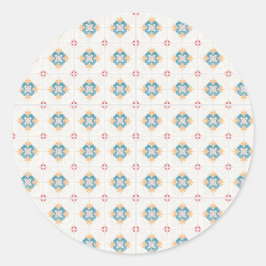 Pegatina Redonda Round sticker with intricate blue and yellow 