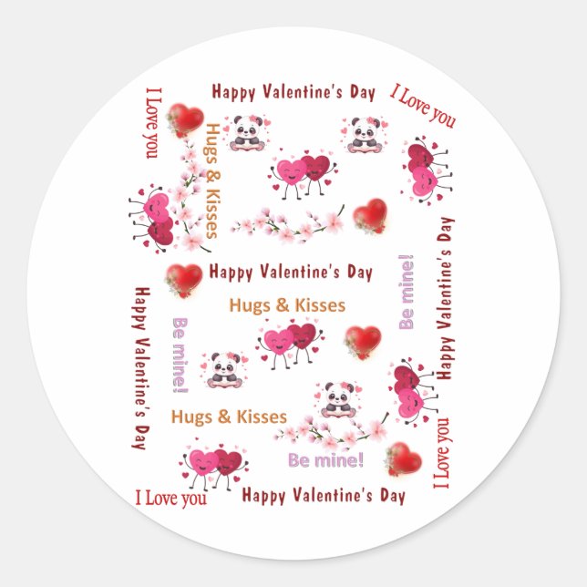 Pegatina Redonda Round Stickers Cat Be My Valentine Love  (Anverso)
